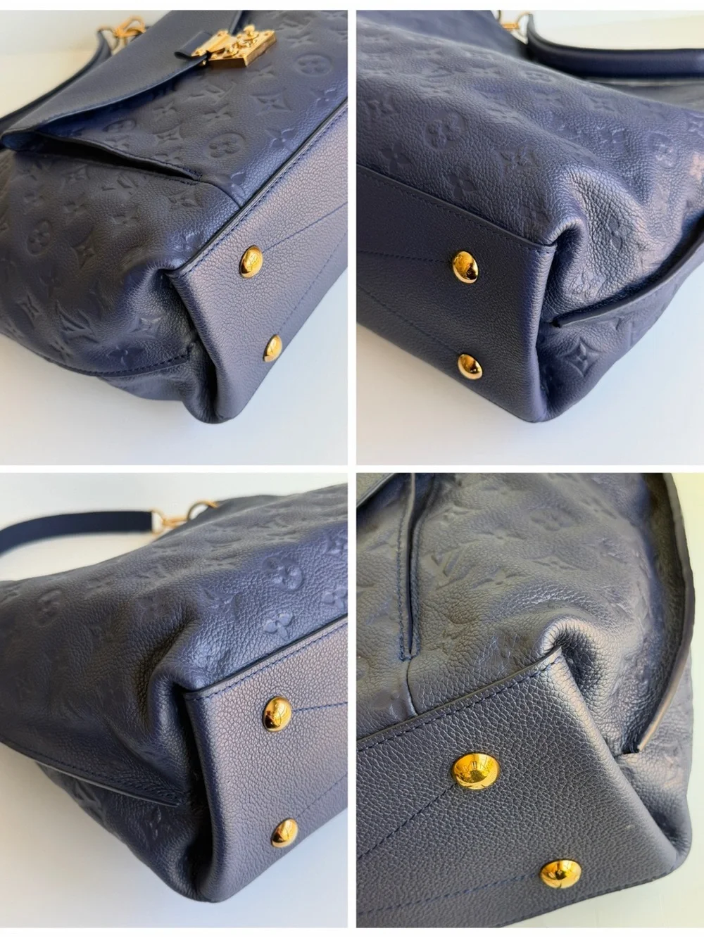 Authentic Louis Vuitton Hobo Métis Celeste Blue Empreinte Leather 2 Way Handbag